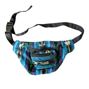 Handwoven Stripe Boho Fanny Pack - Blue Green Purple